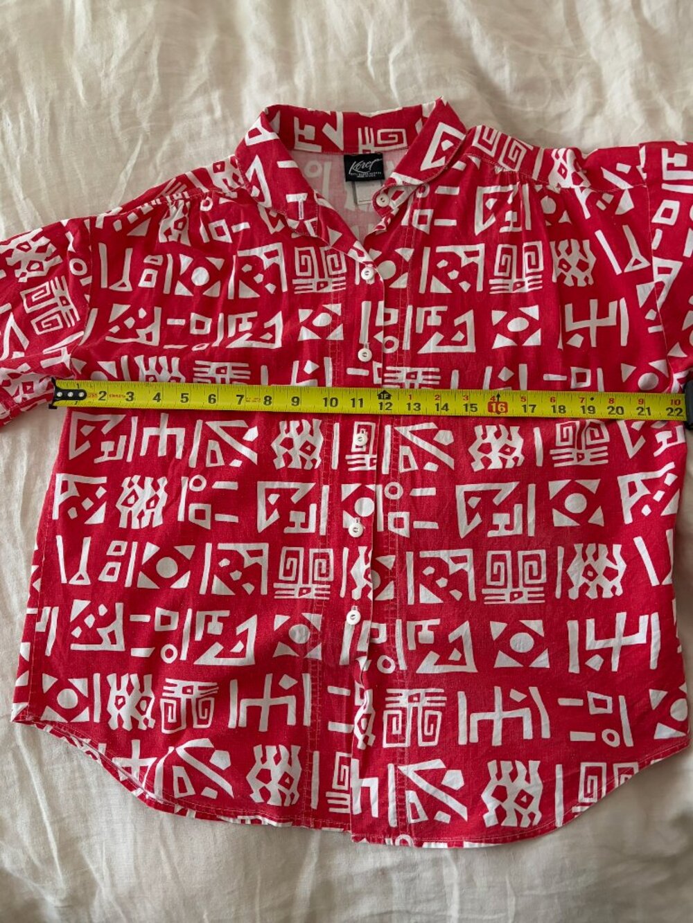 Vintage Abstract Geometric Patterned Boxy Unisex Top - Red - Unique Find! - Picture 11 of 11